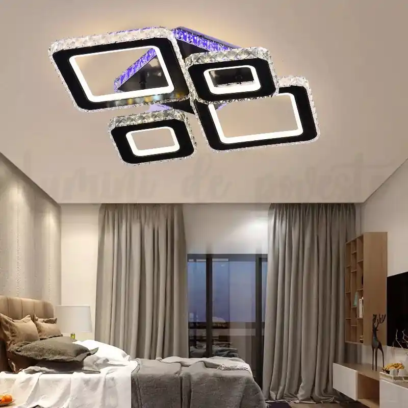 Lustra LED Cristal 4 Patrate Negru RGB Noutate