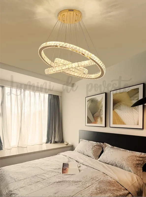 Candelabru LED 184W Cristale 3 Cercuri Gold, Telecomanda Premium