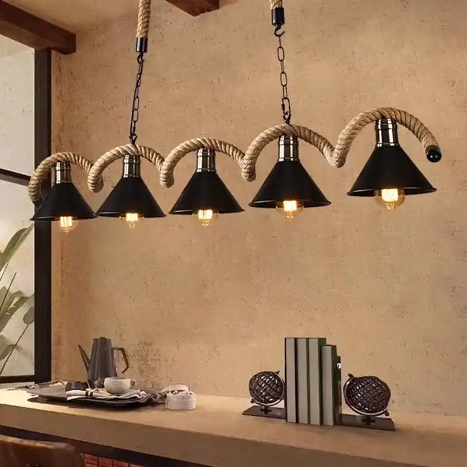 Candelabru Rustic Industrial Rope 5 Negru (Sfoara) Doar azi