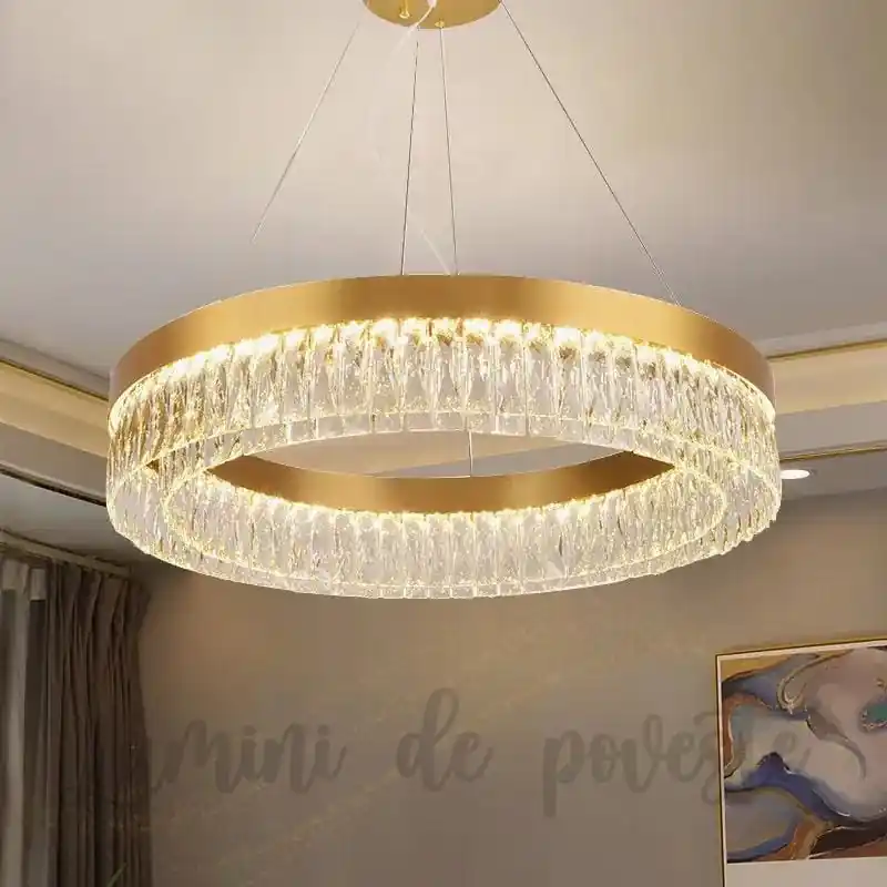 Candelabru LED 56W Cristal Minimalist 1 Cerc Auriu Super ofertă