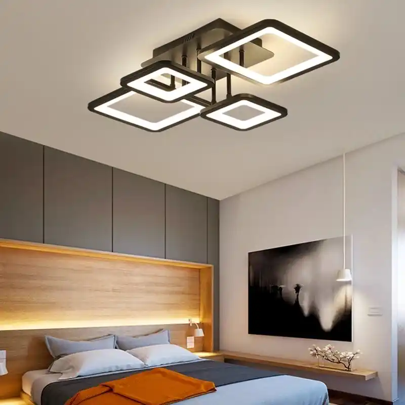 Cumpărături sigure Lustra LED 144W Module 4 Negru, Telecomanda