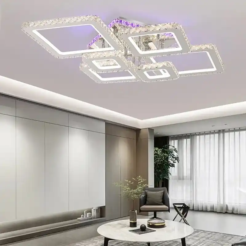 Retur ușor Lustra LED 240W Cristal 6 Patrate Alb RGB, Telecomanda