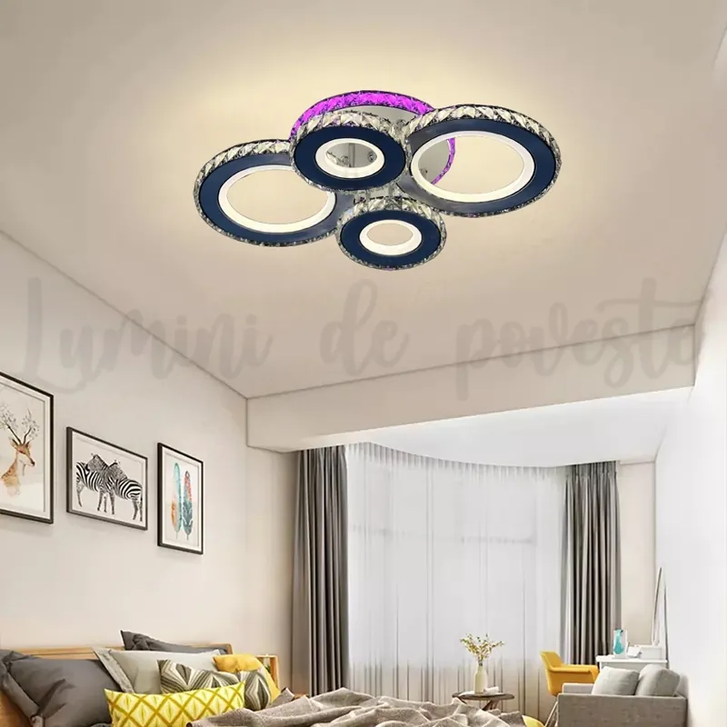 Cumpără acum Lustra LED 136W Cristal 4 Cercuri Crom RGB, Telecomanda