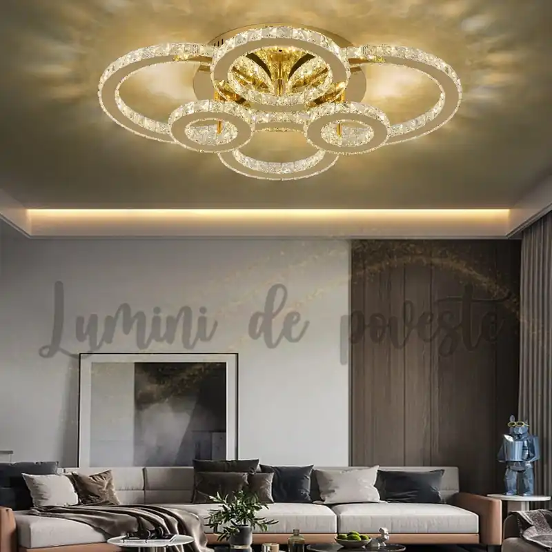 Cumpără acum Lustra LED 192W Cristal 6 Cercuri Gold (Aurie)