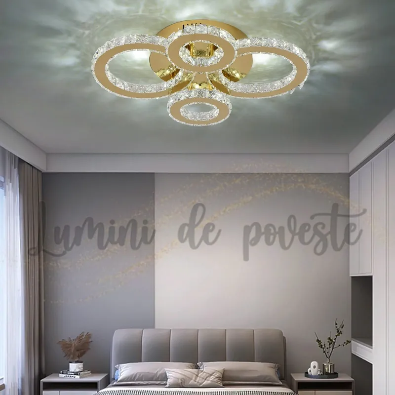 Lustra LED 104W Cristal 4 Cercuri Gold (Aurie) Retur gratuit