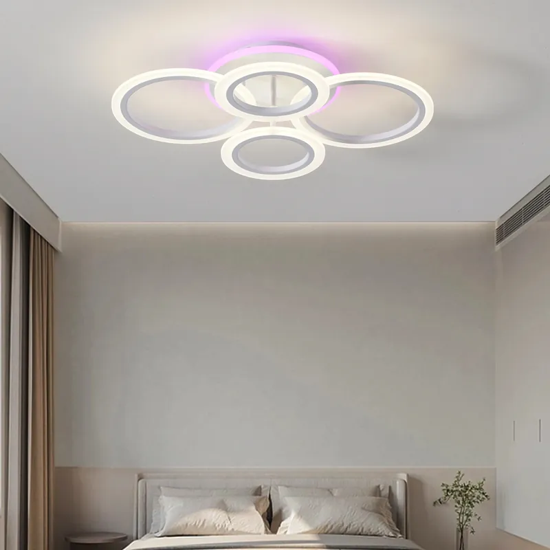 Lustra LED 102W Rings 4 Cercuri Alb RGB, Telecomanda Ofertă specială