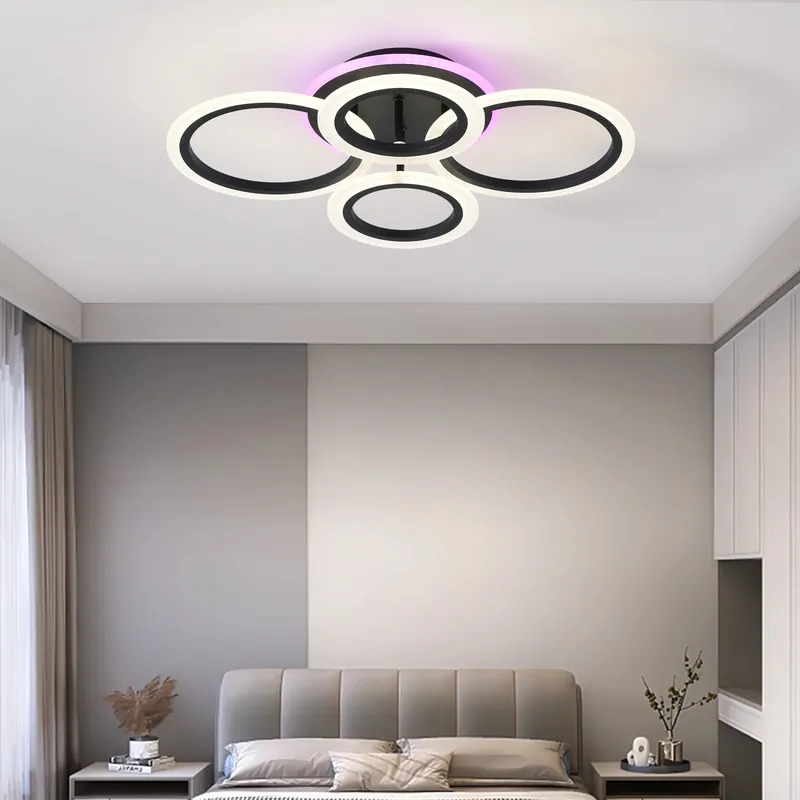 Livrare expres Lustra LED 102W Rings 4 Cercuri Negru RGB, Telecomanda