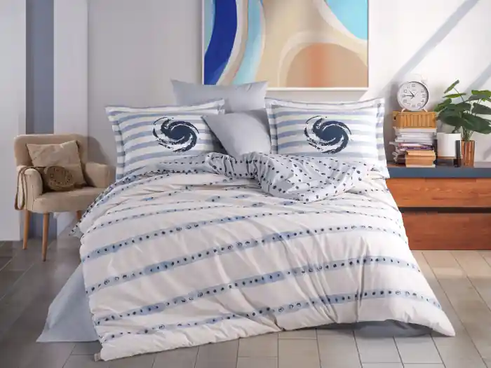 Lenjerie de Pat Bumbac Poplin 2 Persoane - Squall Deniz Reducere specială