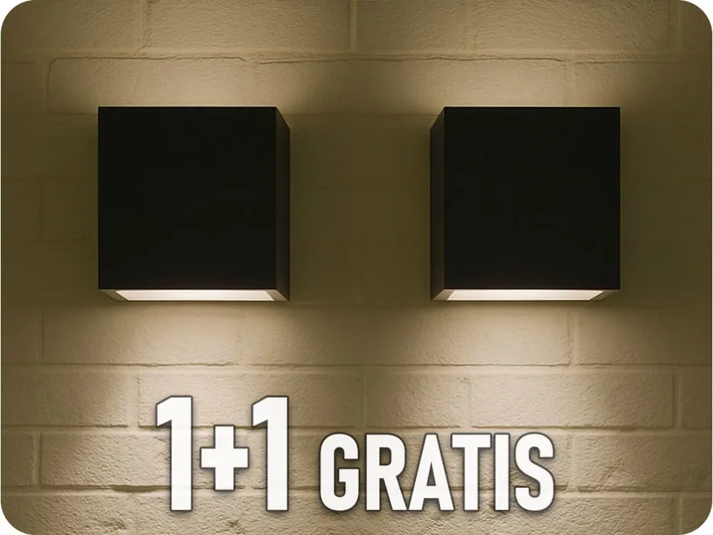 LED lampă de perete 11W, 1360lm, pătrat, IP65, negru, 1+1 gratis! Retur ușor