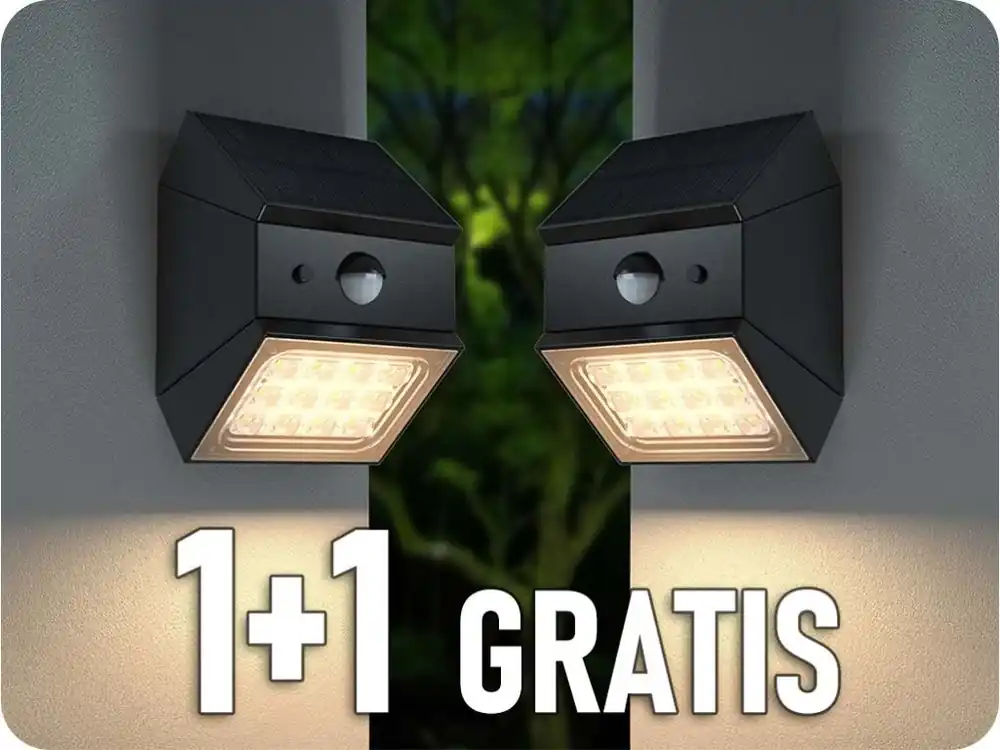 Lampă solară de perete LED cu senzor 2.5W, 300lm, CCT, neagră, 1+1 gratis! Livrare expres