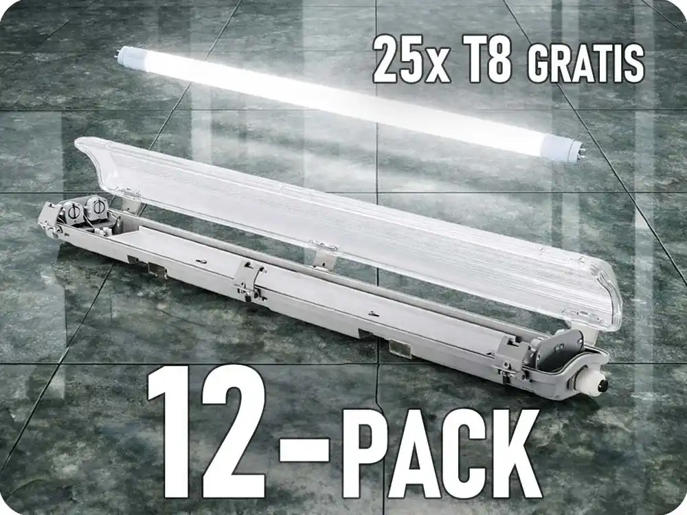 12 buc suport pentru tub LED 2x120cm [SLI028015_SLIM] + 25 buc Tub LED T8 gratis! Reducere