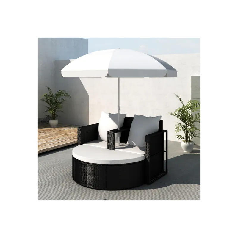 Mobilier gradina din poliratan cu parasolar, Negru Noutate