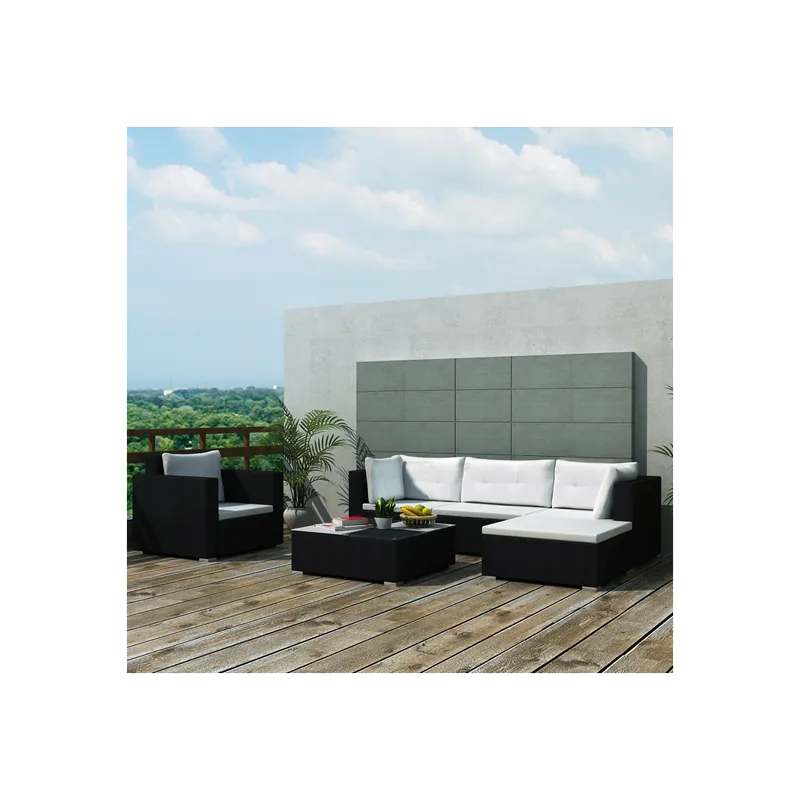 Expediere rapidă Set mobilier pentru gradina din poliratan, 17 piese, Negru