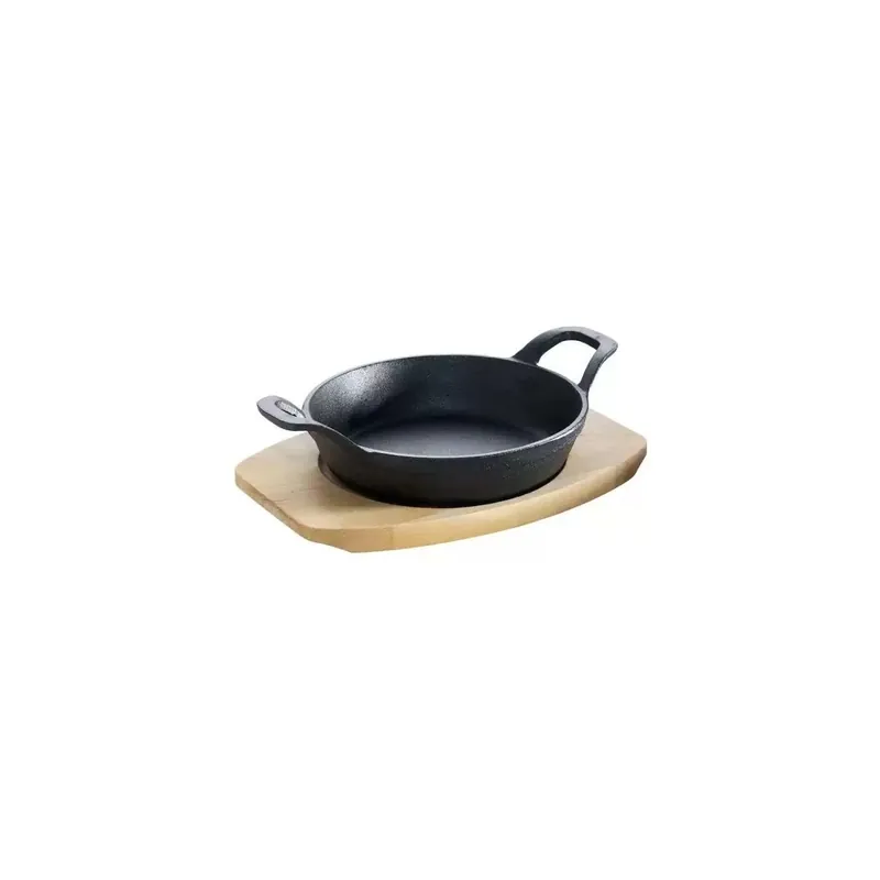 Tava rotunda din fonta cu suport de lemn pentru servire 15 cm 0,5 litri ALL ‘GRILL 9703 Ofertă