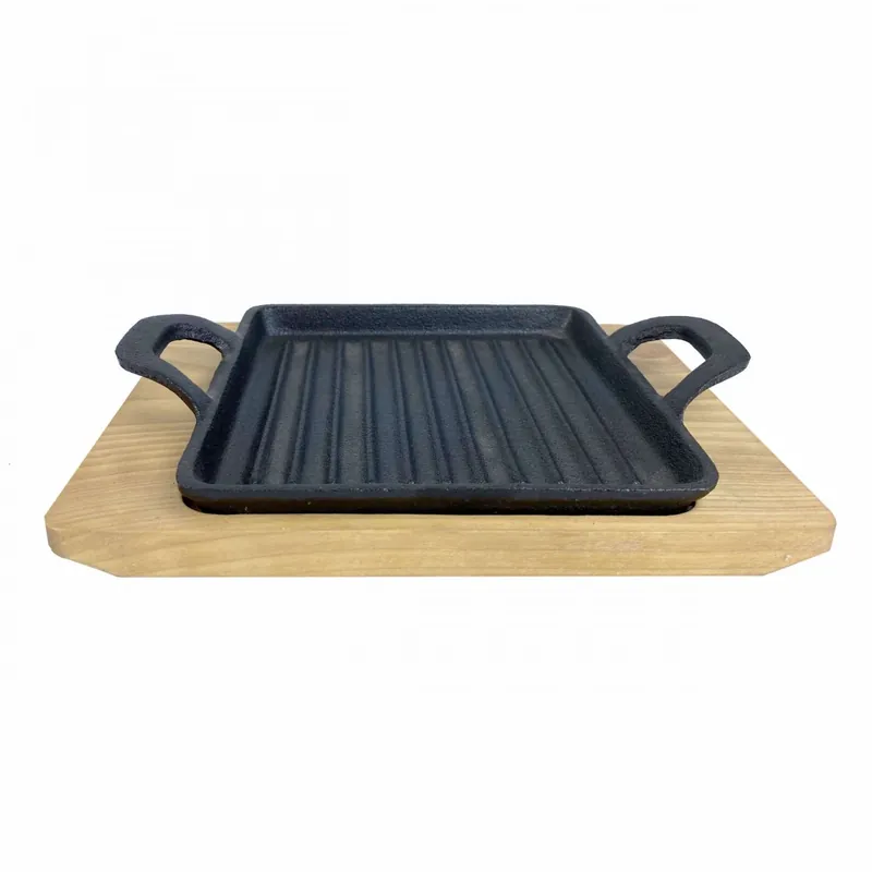 Tigaie grill din fonta cu suport de lemn pentru servire 19,5 x 14 cm ALL ‘GRILL 9713 Plată securizată