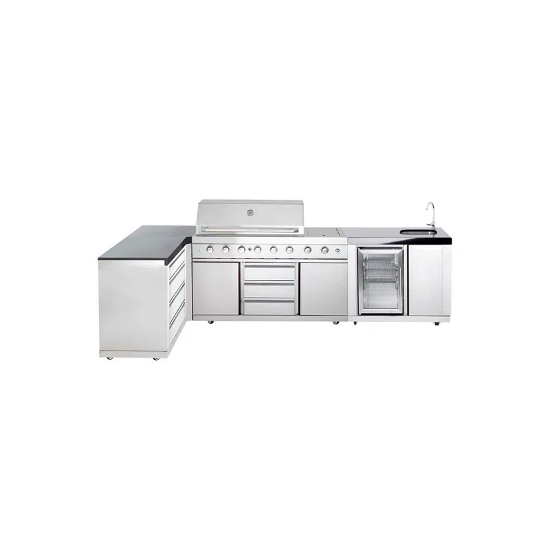 Bucatarie de exterior modulara, gratar, frigider, chiuveta, dulap cu sertare si blat de lucru compozit, ALL ‘GRILL 100930-V13 Preț promoțional