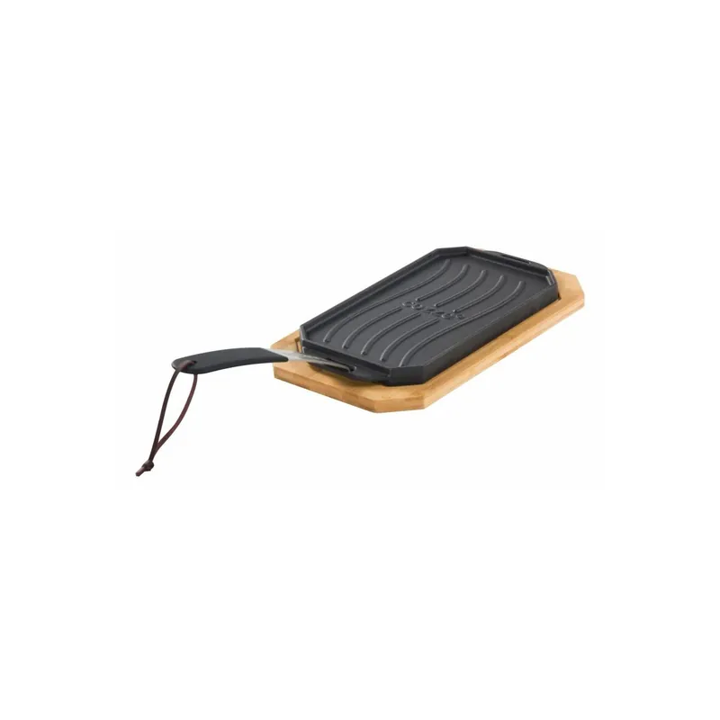 Expediere rapidă Tava reversibila din fonta cu suport din lemn pentru servire Cozze 16,5 x 33 cm 90326