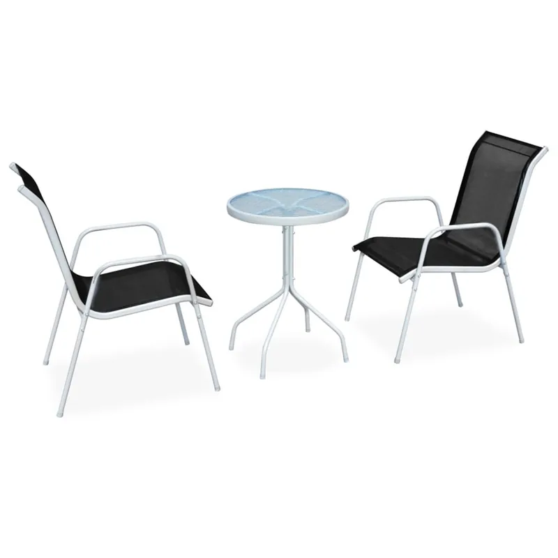 Reduceri Set mobilier bistro, 3 piese, negru, otel