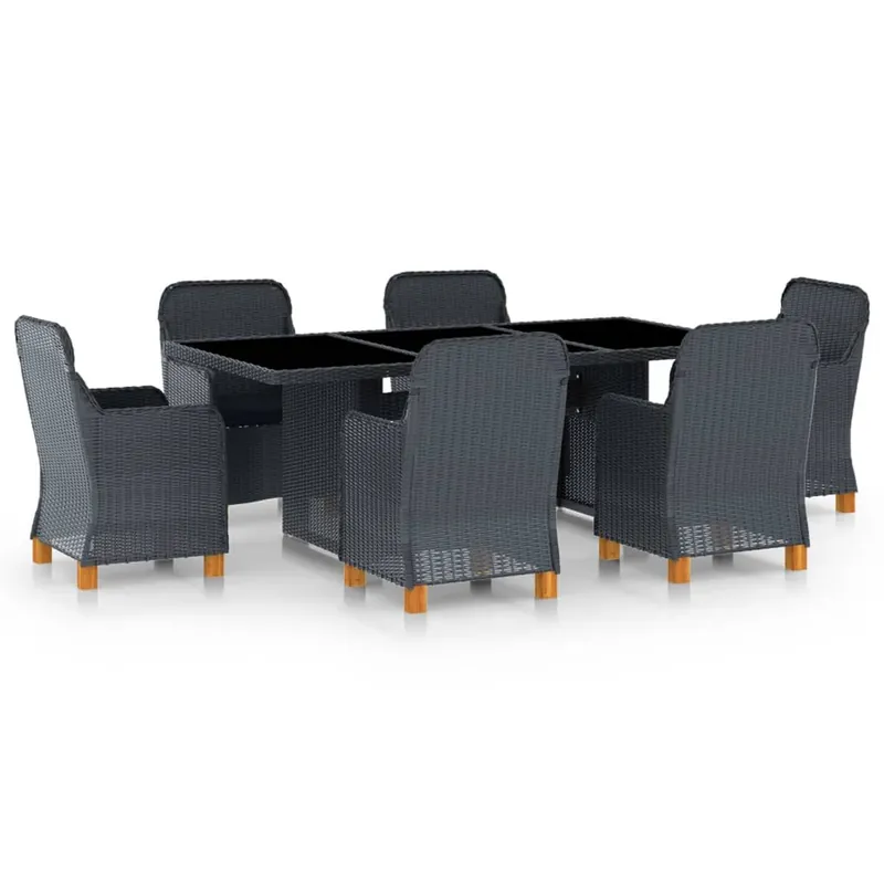 Set mobilier exterior cu perne, 7 piese, gri inchis, poliratan Popular