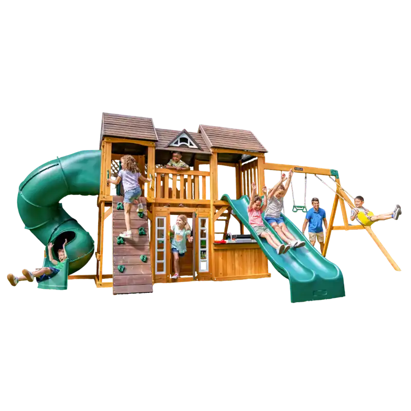 Super ofertă Complex de joaca din lemn Adventure Bend Swing Set, Kidkraft