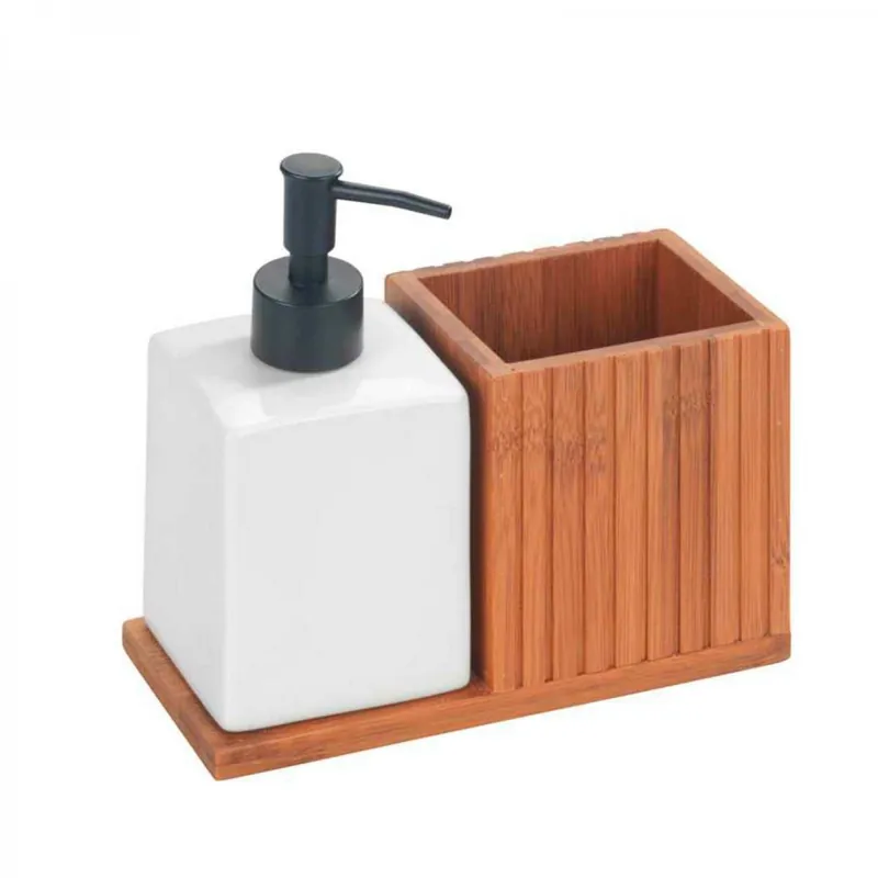 Dispenser detergent lichid de vase cu suport de ustensile din bambus 18,5x8,5x17 cm Wenko Mera 54944100 Reduceri