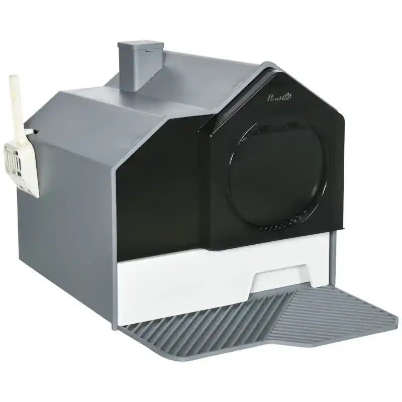 Litieră pentru pisici cu capac și lopățică 47 x 45 x 42 cm gri Reducere specială