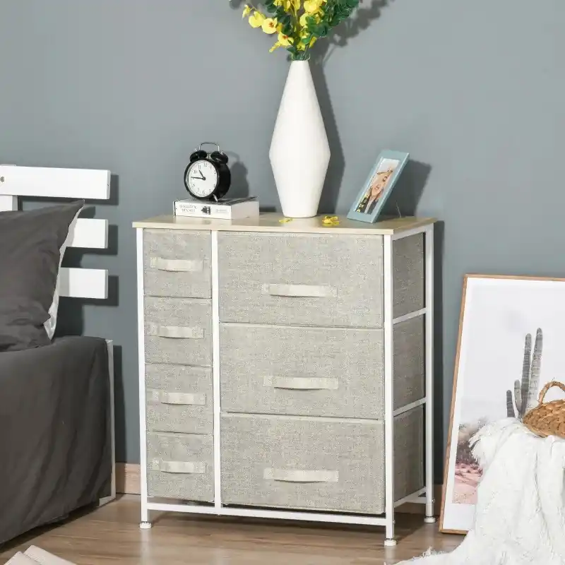 Comodă cu compartimente textile 63,5 x 30 x 71 cm gri deschis Ofertă de sezon