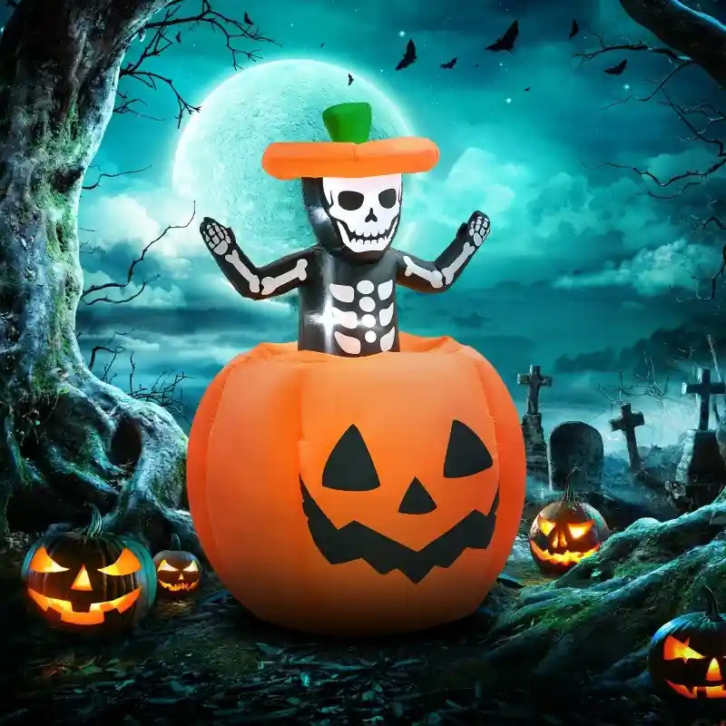 Schelet de fantomă de Halloween gonflabil în dovleac cu lumini LED 100 x 100 x 150 cm Reducere de preț