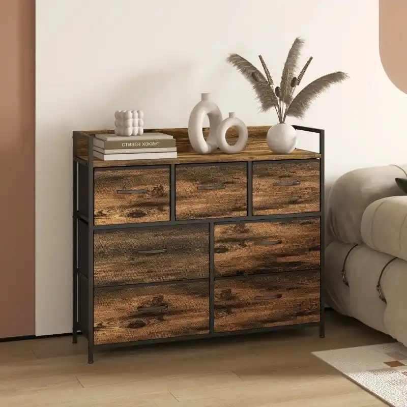 Comodă cu compartimente textile 98 x 29 x 85 cm maro-negru Plată sigură