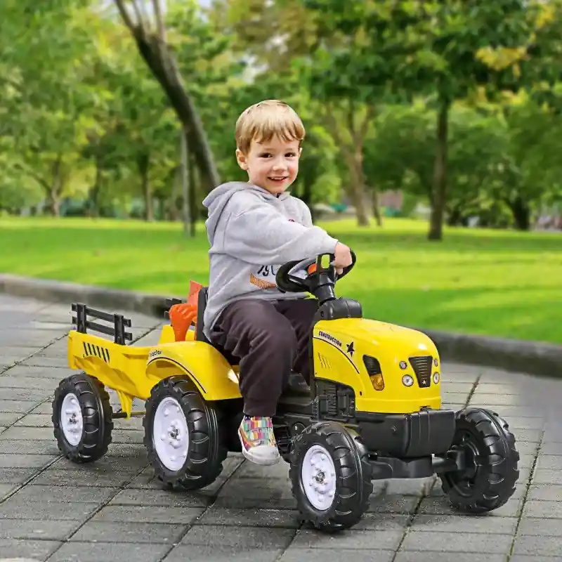 Tractor cu pedale și remorcă 133 x 42 x 51 cm galben Preț mic