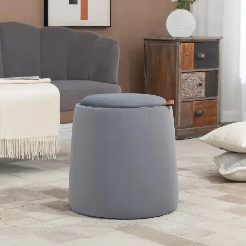 Taburet din catifea cu spațiu de depozitare Ø44 x 47,5 cm gri Livrare expres