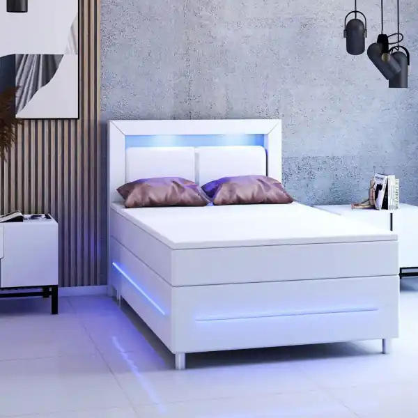 Pat Box Spring Norfolk cu iluminare LED 120 x 200 cm alb Bestseller